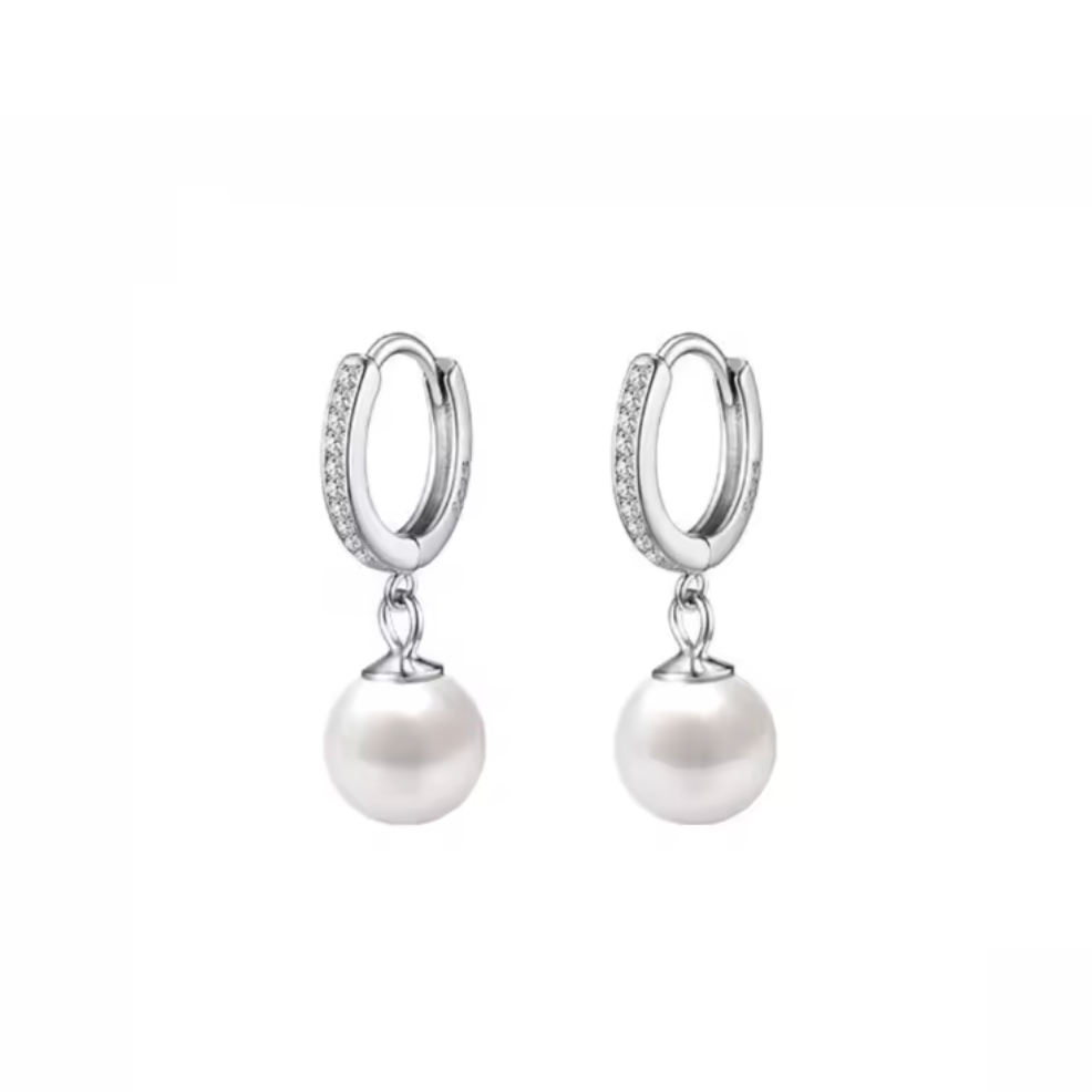Pearl & Pavé Huggie Earrings